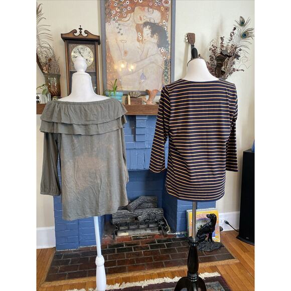 J Jill M Stripe Forward Seam Long Sleeve T-shirt Peasant Ruffle Lot of 2 Tops - Picture 3 of 14